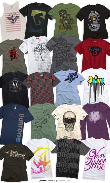 collection of designed t-shirts