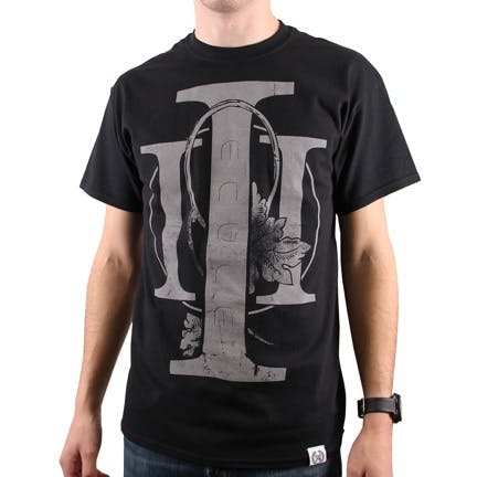black t-shirt with the roman numerals for three printed on it