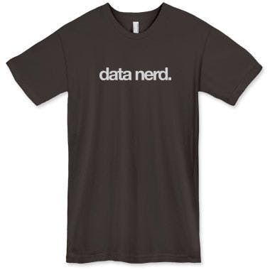 dark gray t-shirt with data nerd printed on it