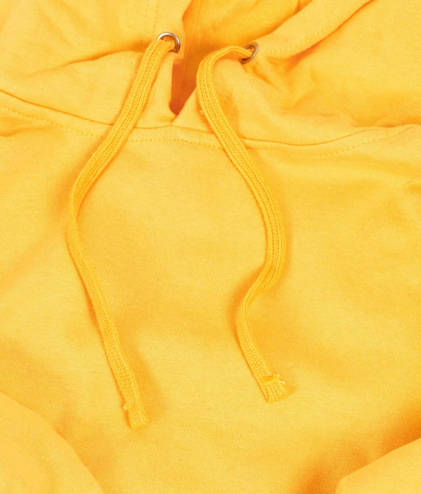 A close-up image of a yellow hoodie