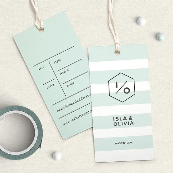 sage and white hang tags