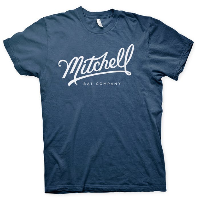 navy slate t-shirt with mitchell printed on it
