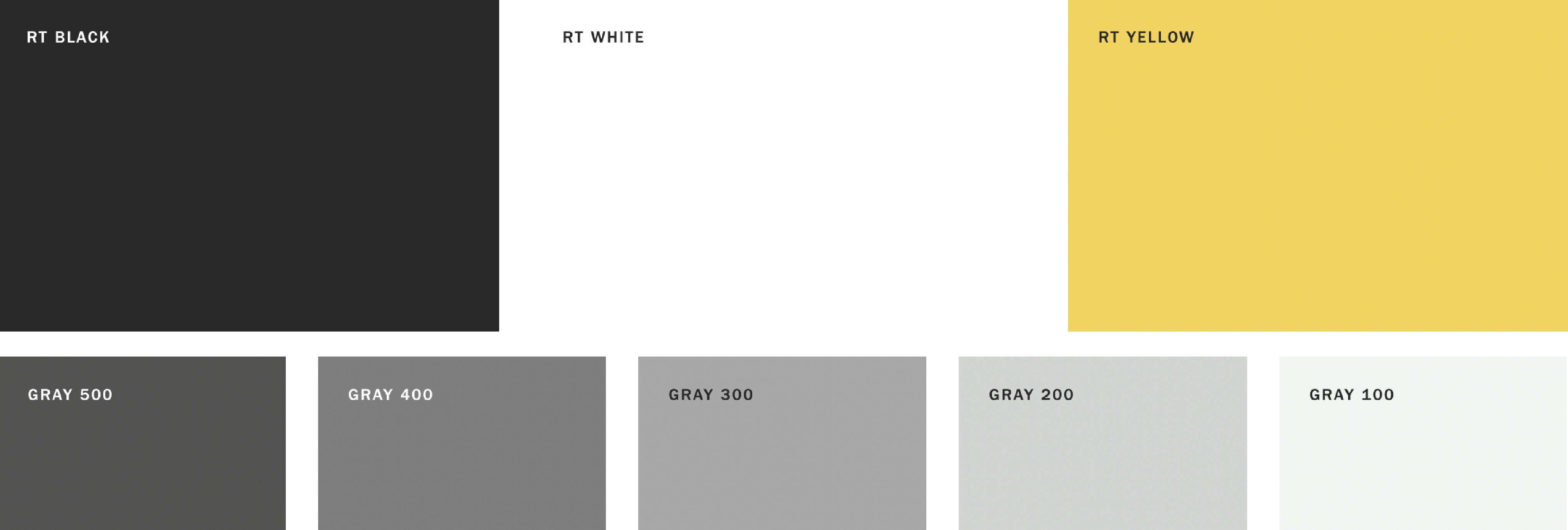 a spread of real thread's new colors: black, white, yellow, and shades of gray