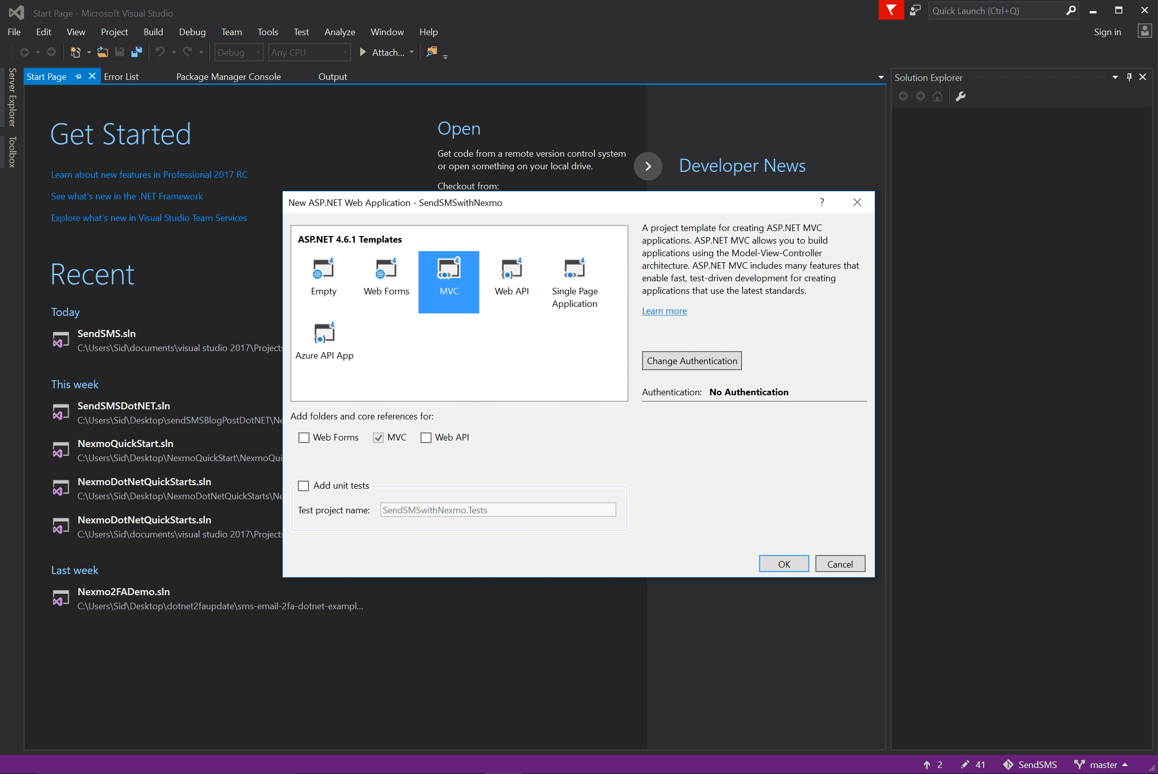 Choosing an MVC template