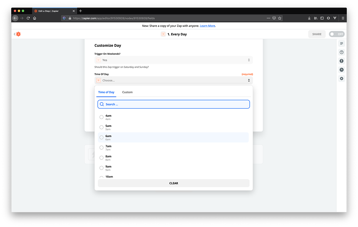 Set frequency for Schedule by Zapier