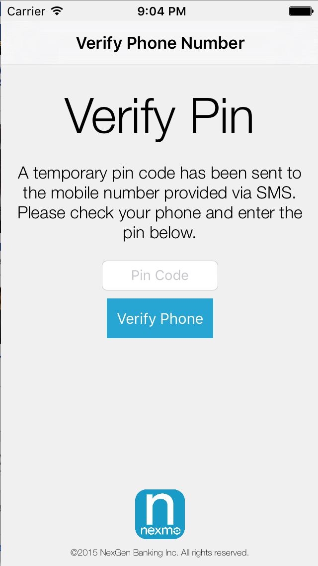 Verify Pin Screen
