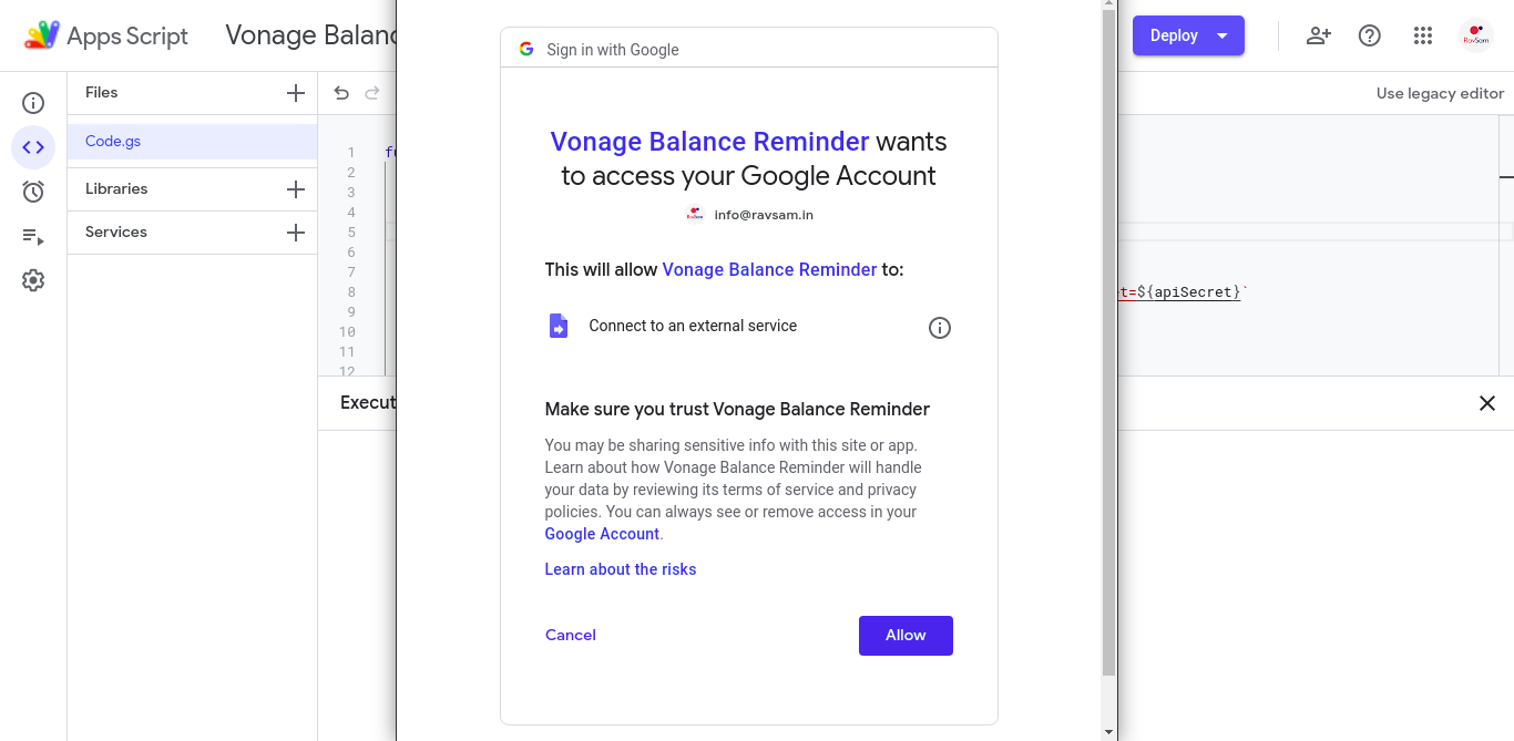 List of Permissions for Google Apps Script