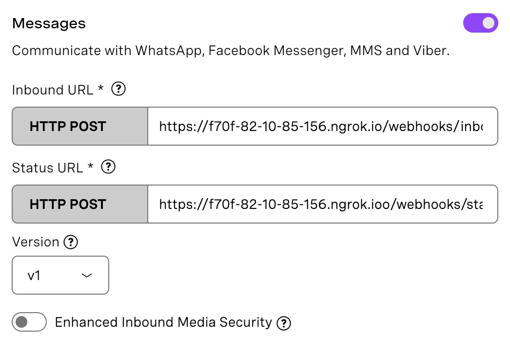 Webhooks containing inbound and status
