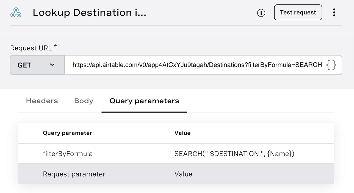 Example of Webhook Node with Query Parameters