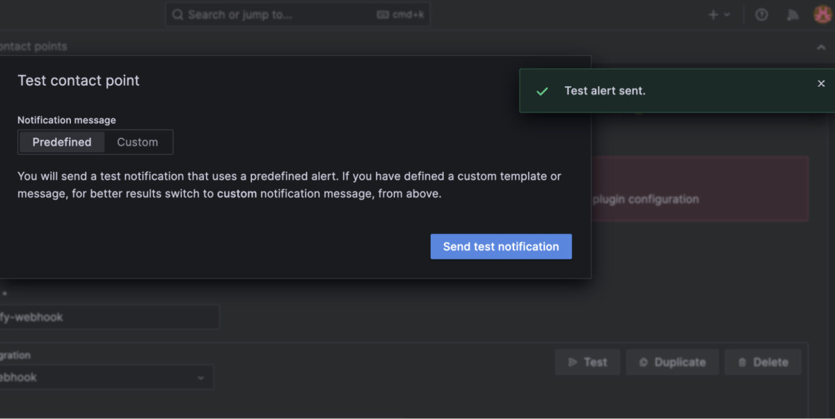 Test Alert Sent