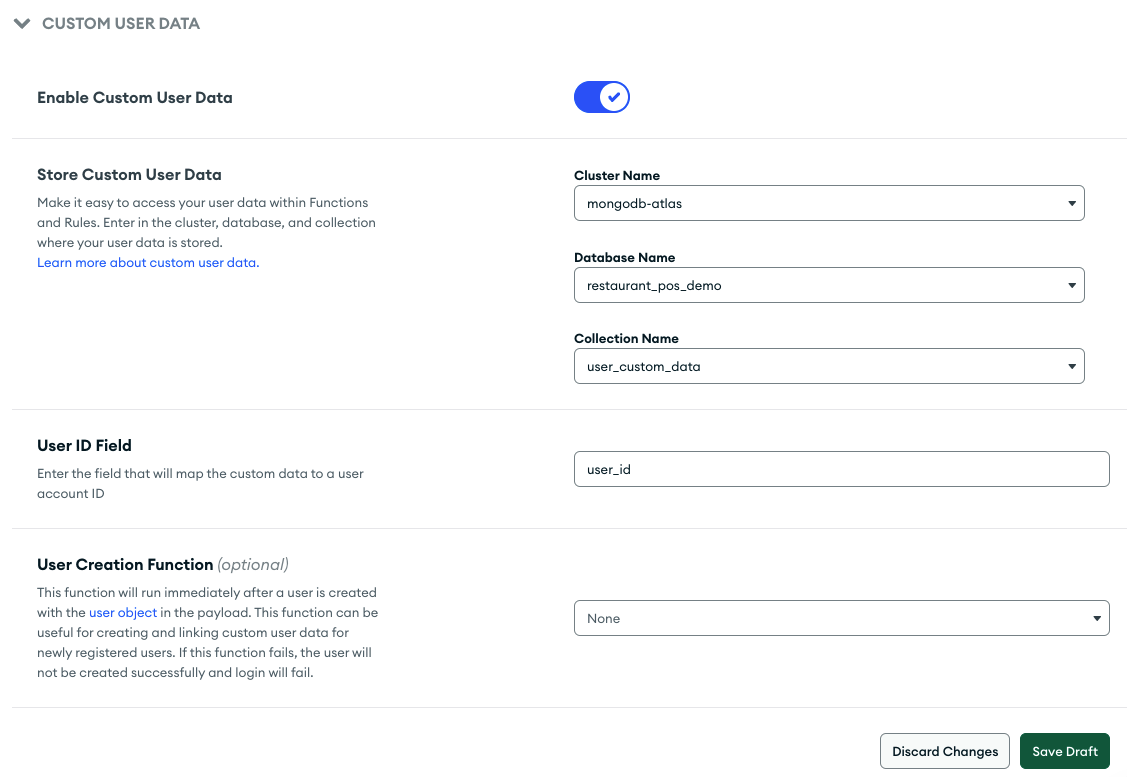 Custom User Information settings