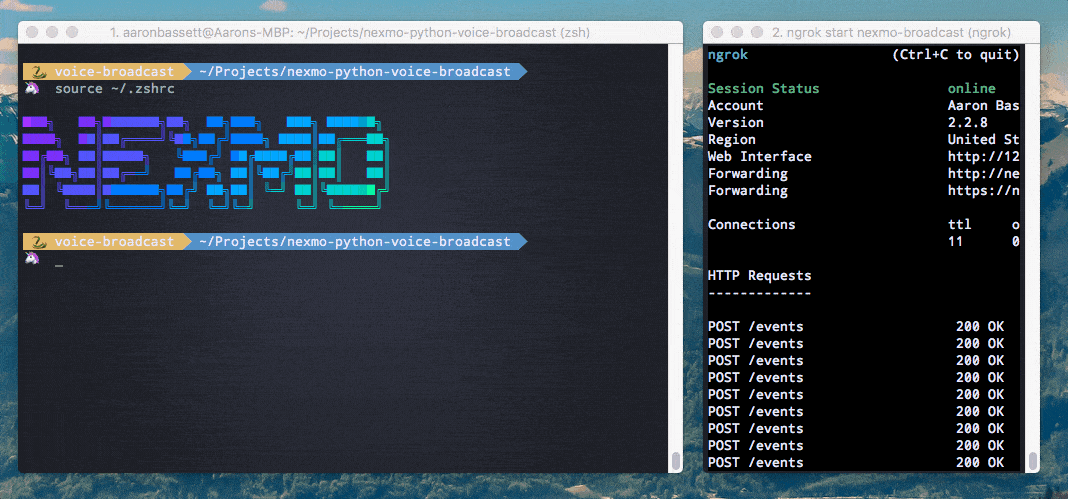 Screencast showing multiple async tasks making outbound voice calls