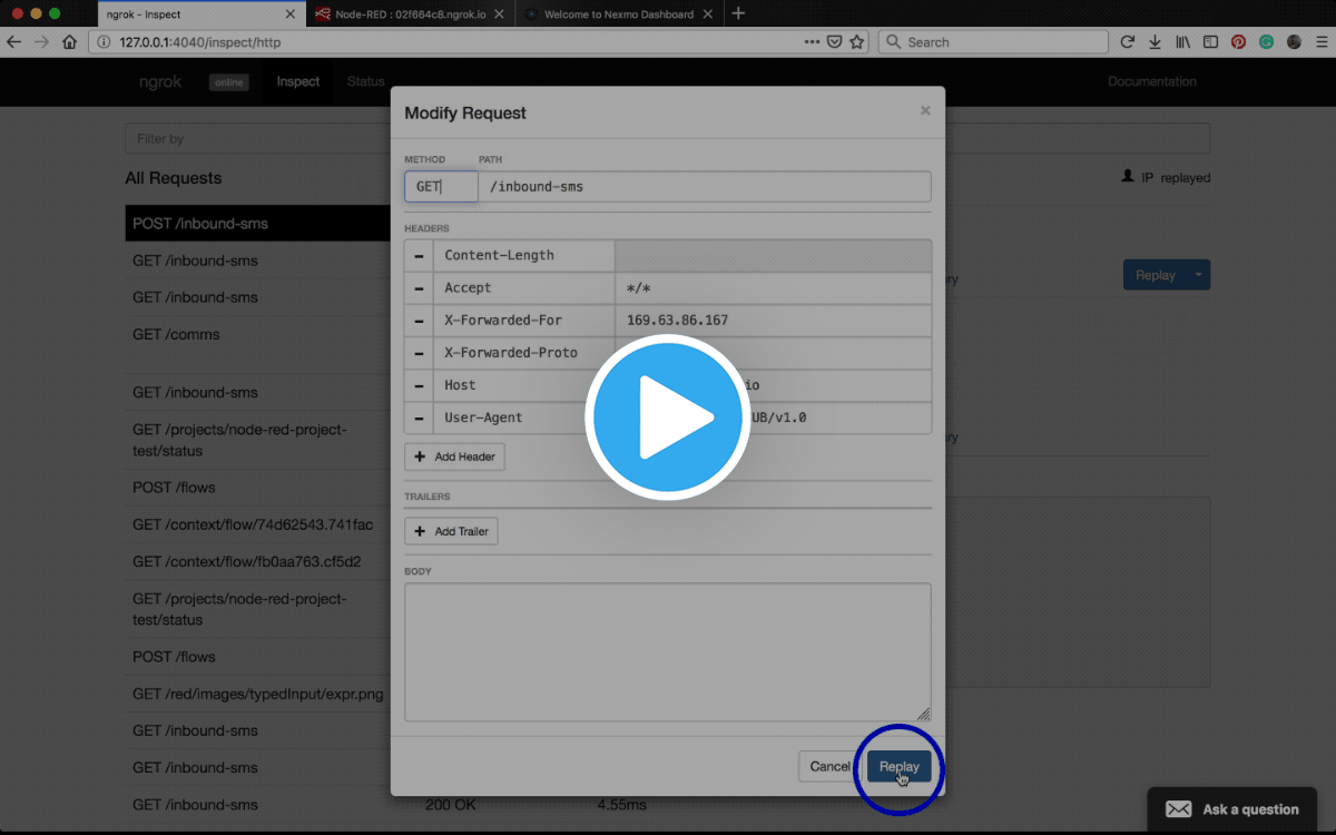 A gif showing how to trigger webhooks in Ngrok