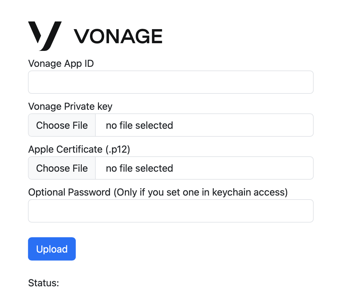 The web form that allows the uploading of the certificates