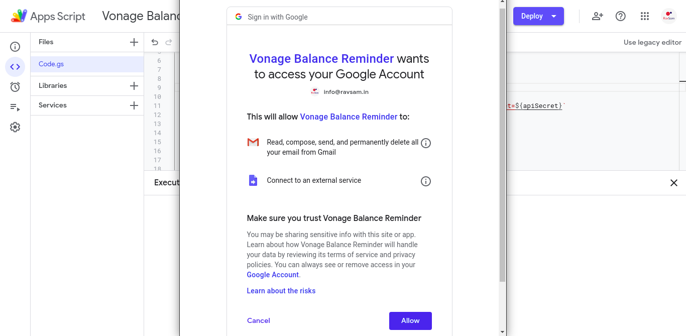 Console log if balance is low