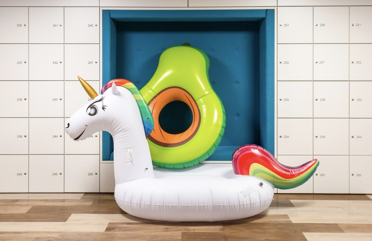 Inflated Unicorn and Avocado float
