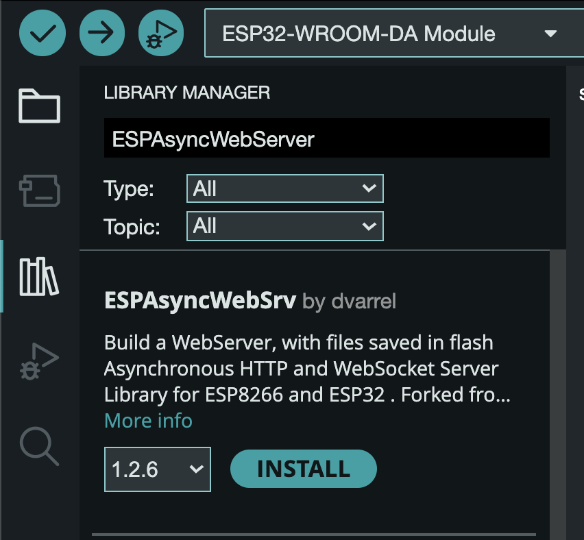 Showing ESPAsyncWebSrv in the Arduino IDE