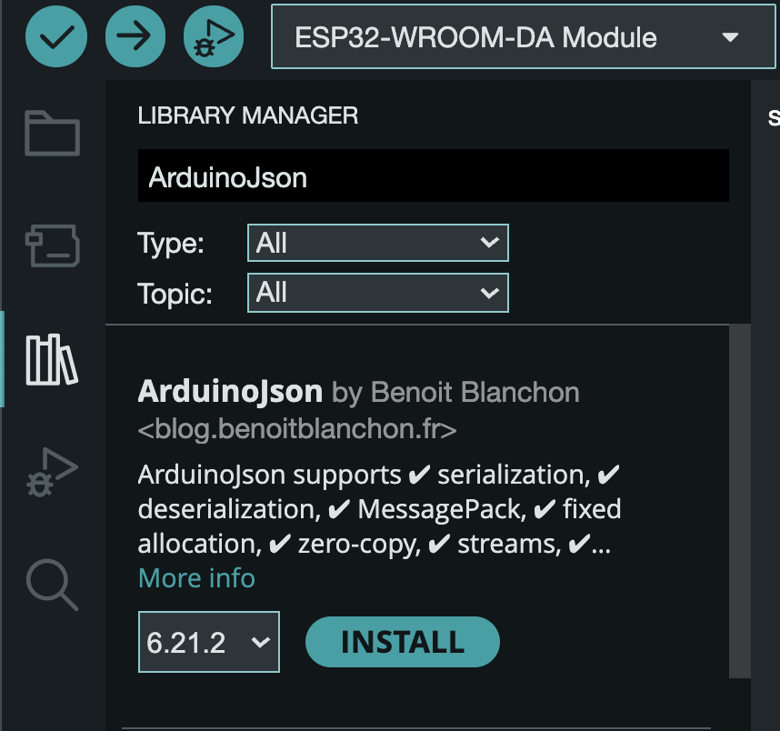 Showing ArduinoJson in the Arduino IDE
