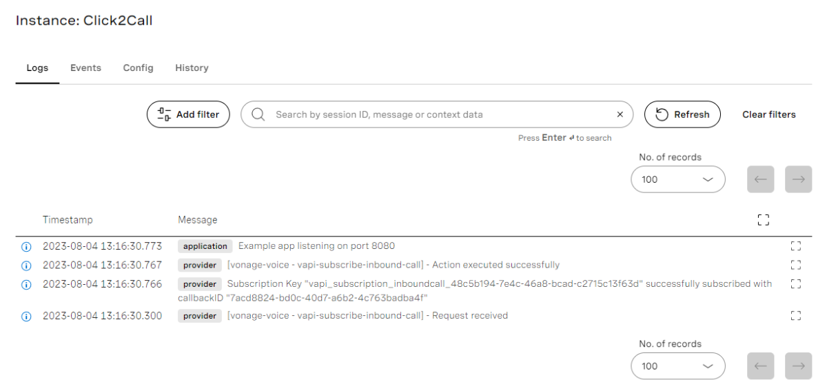 Logging Sample Screen