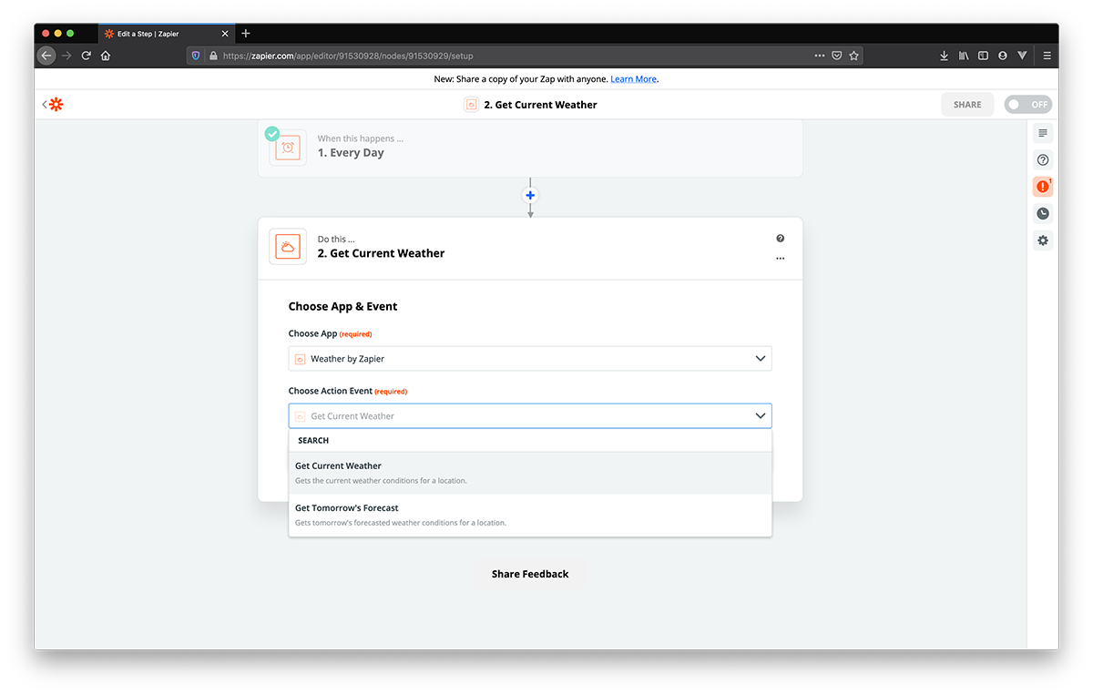 Get current weather with Weather by Zapier