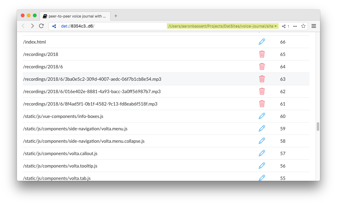 History log screenshot