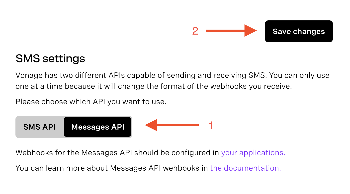 Set Messages API as the default API for sending SMS messages