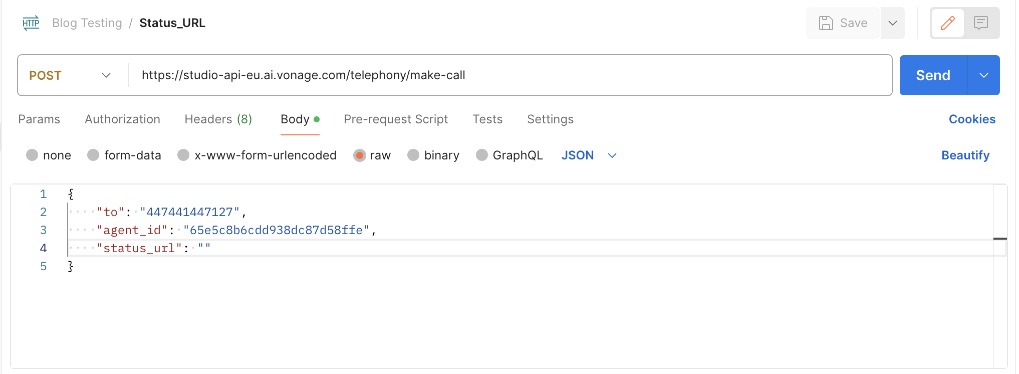 Outbound Agent Postman Request with Data