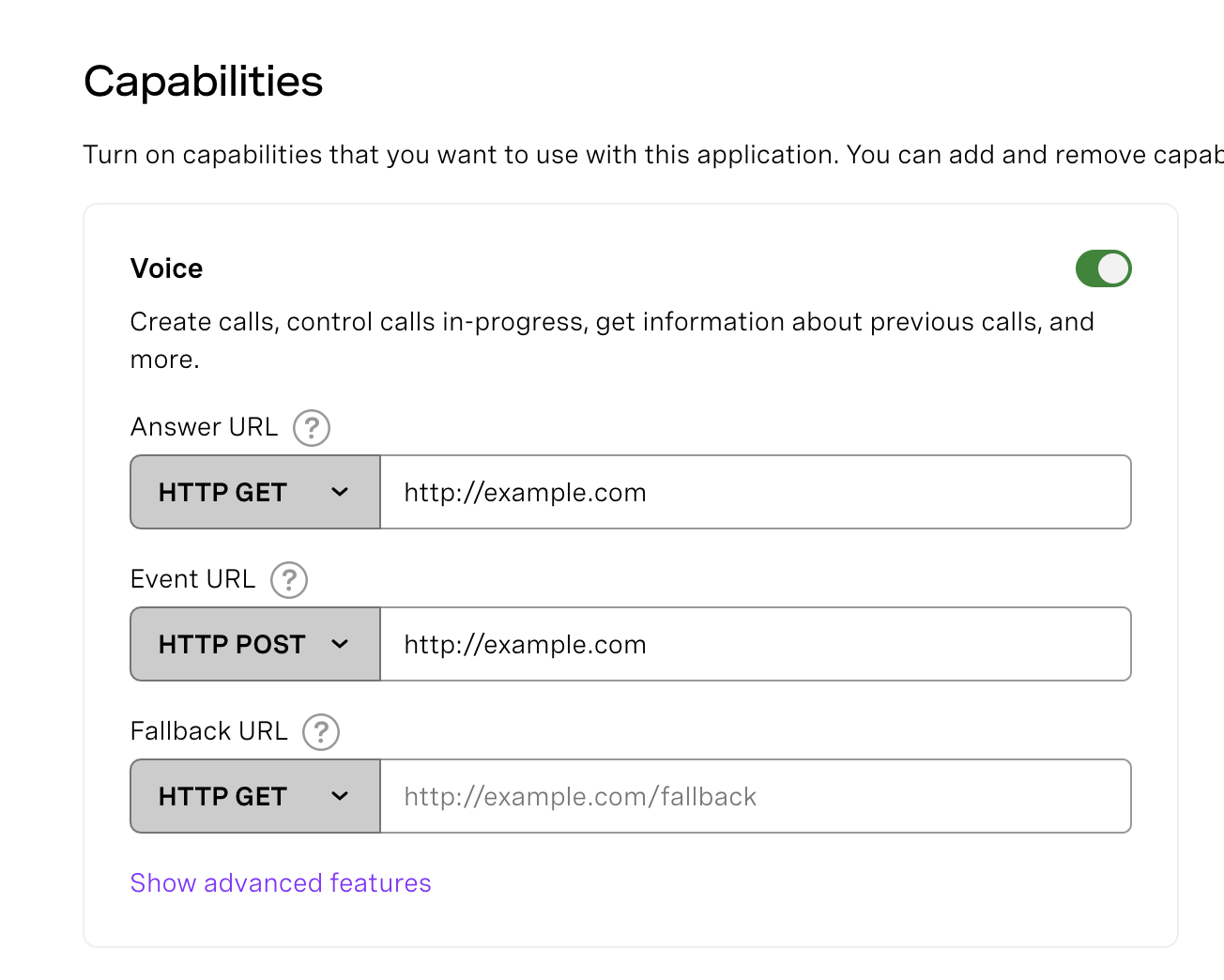 Voice API Capabilities Form