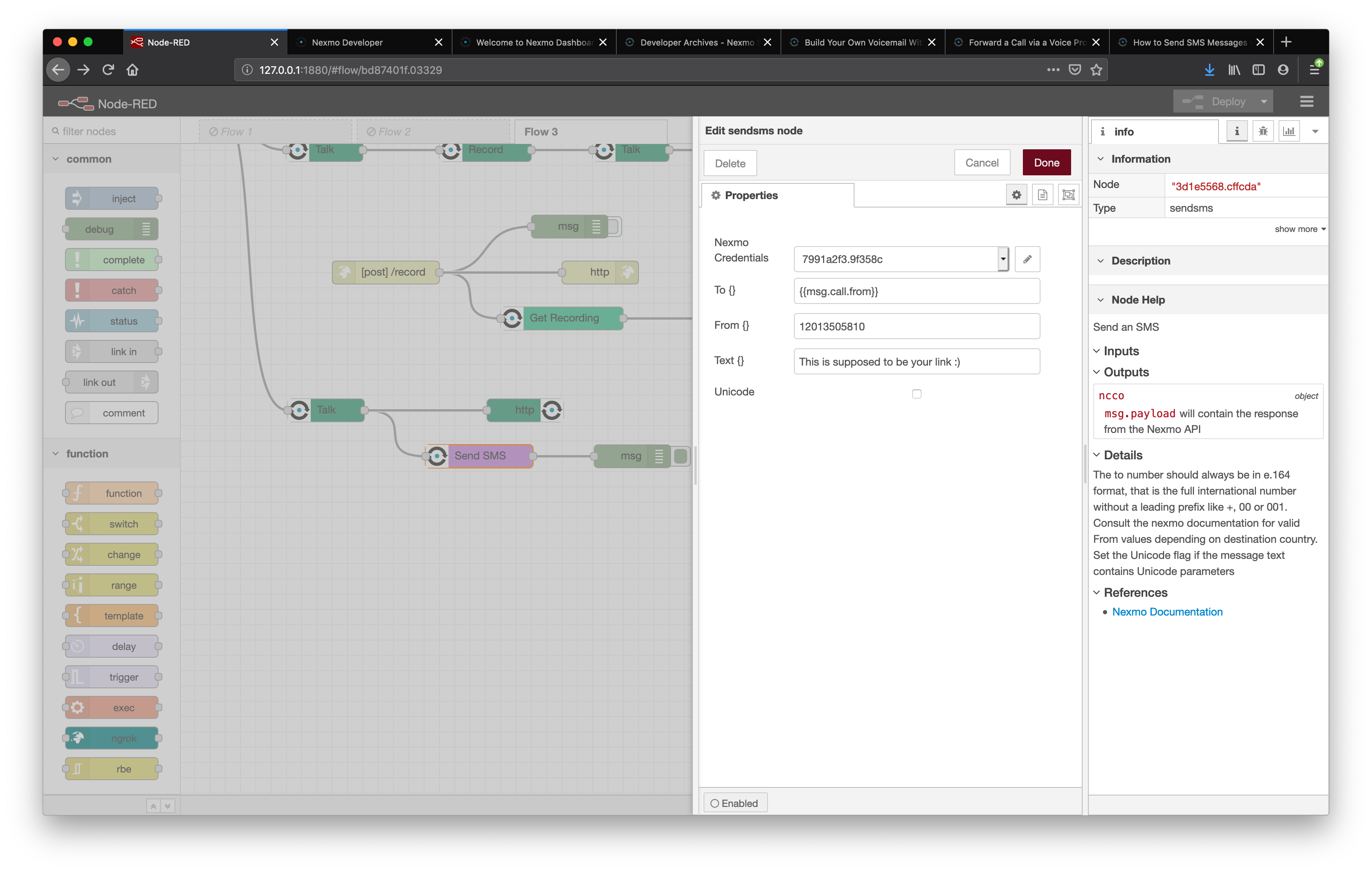An IVR sms  node