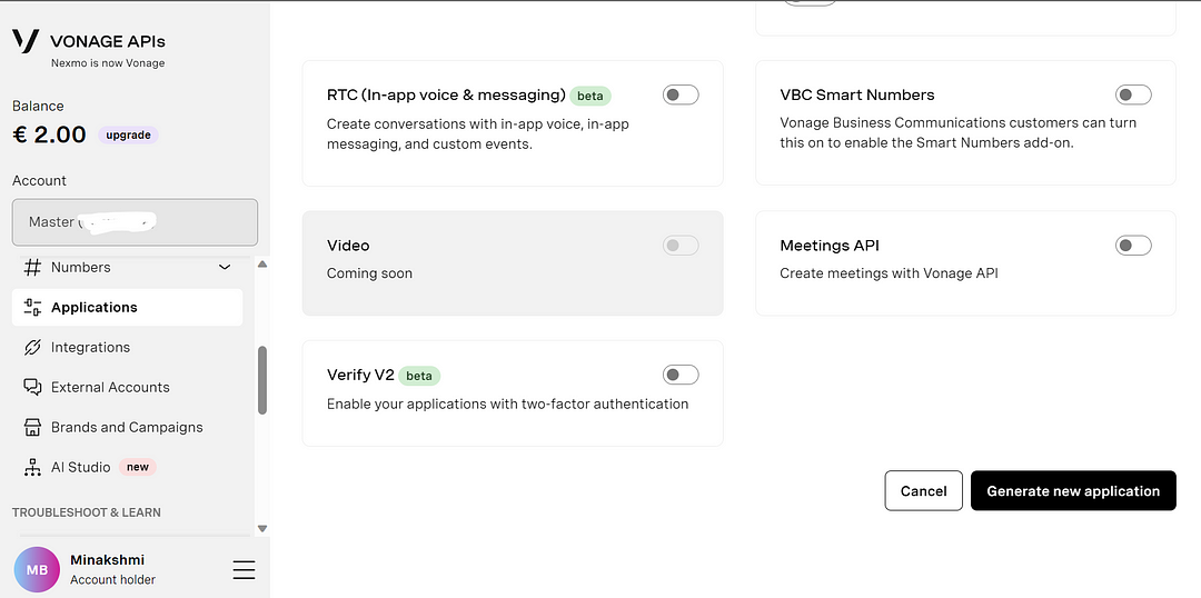 Choose application specifications page scrolled down