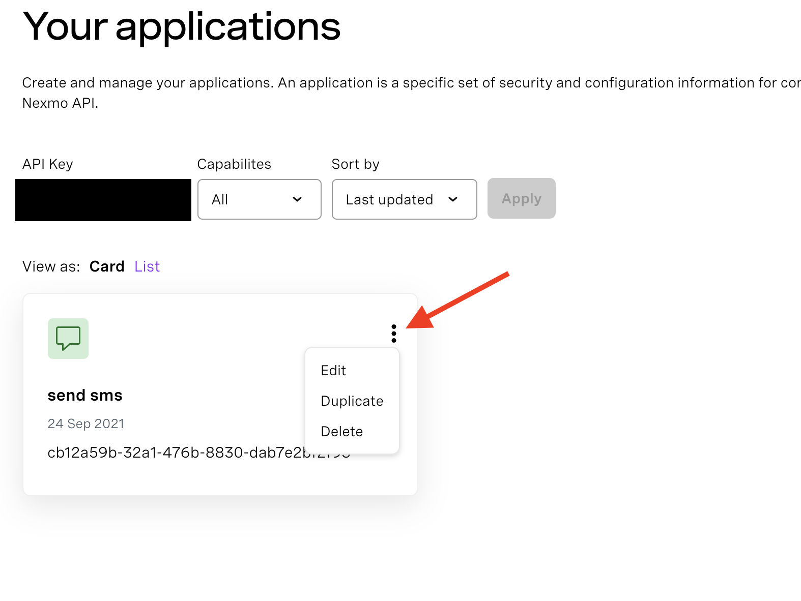 Edit your application in the Vonage dashboard