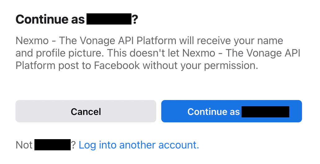 Screen shot of a confirmation popup to continue as a user