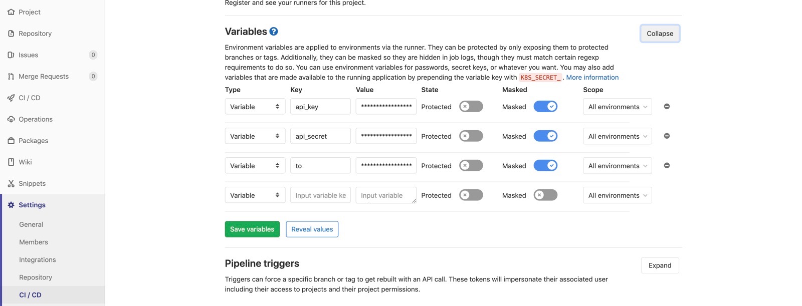 Gitlab env variables