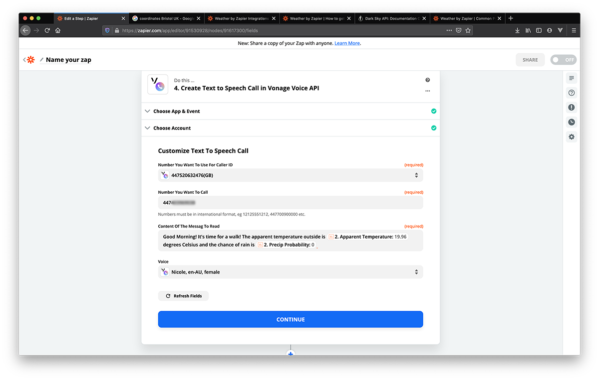 Customize Vonage text-to-speech fields in Zapier action