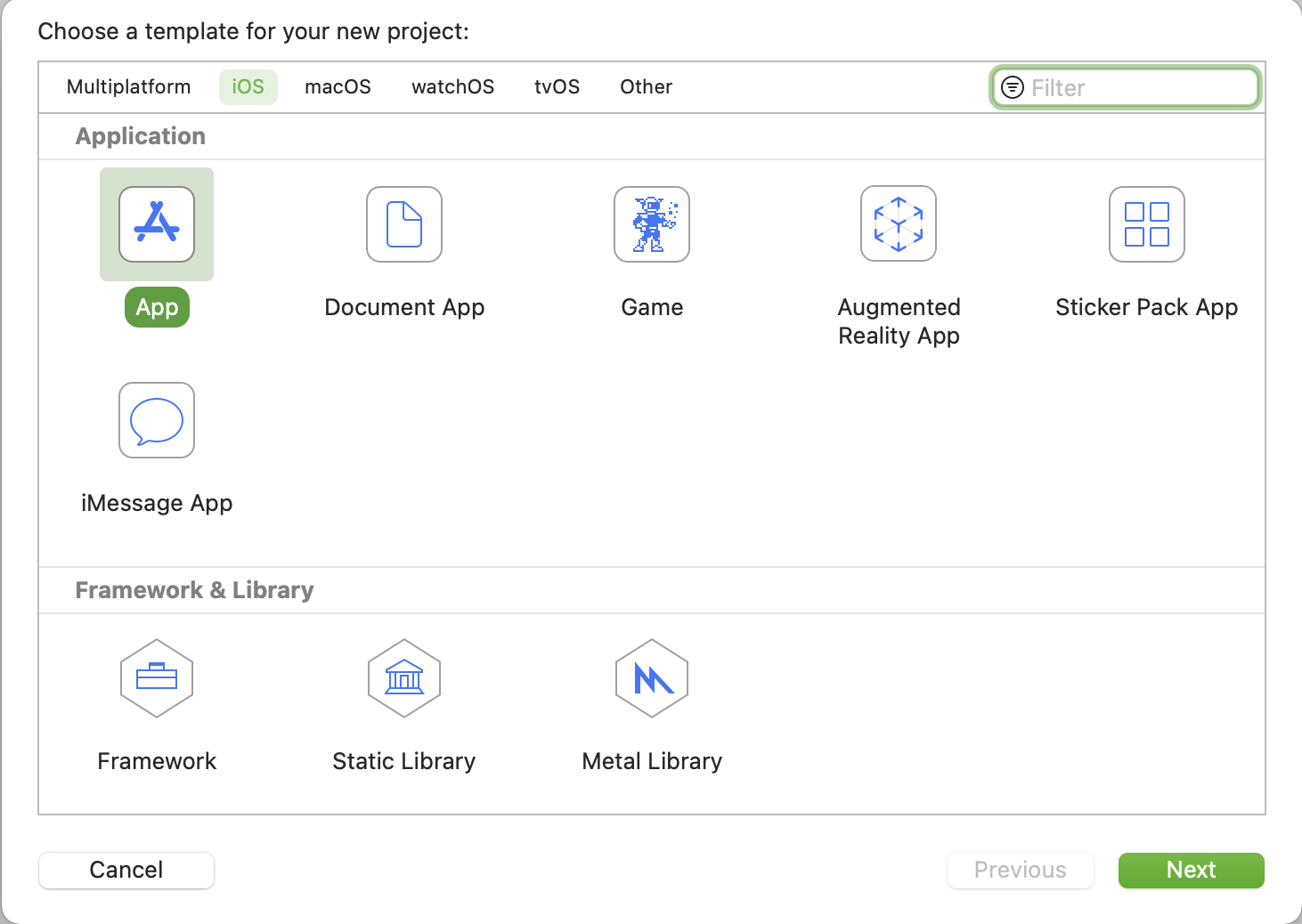 Xcode platform screen