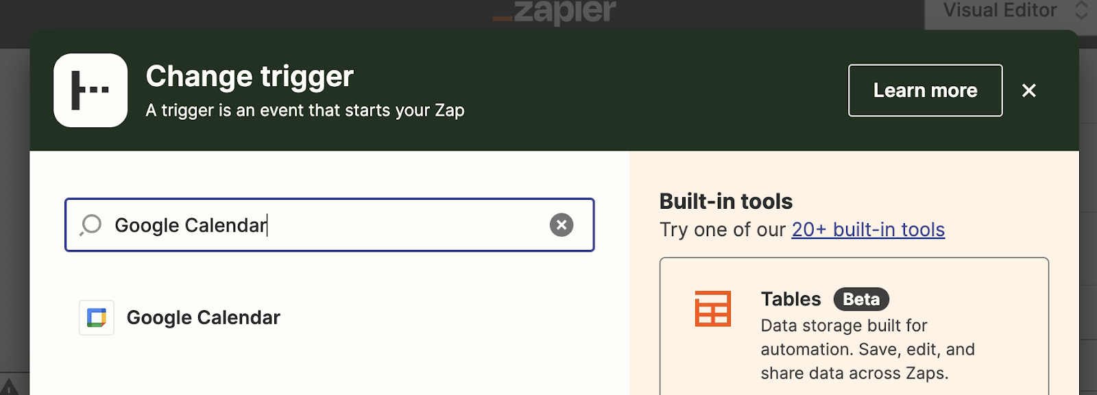 Search for Google Calendar in Zapier
