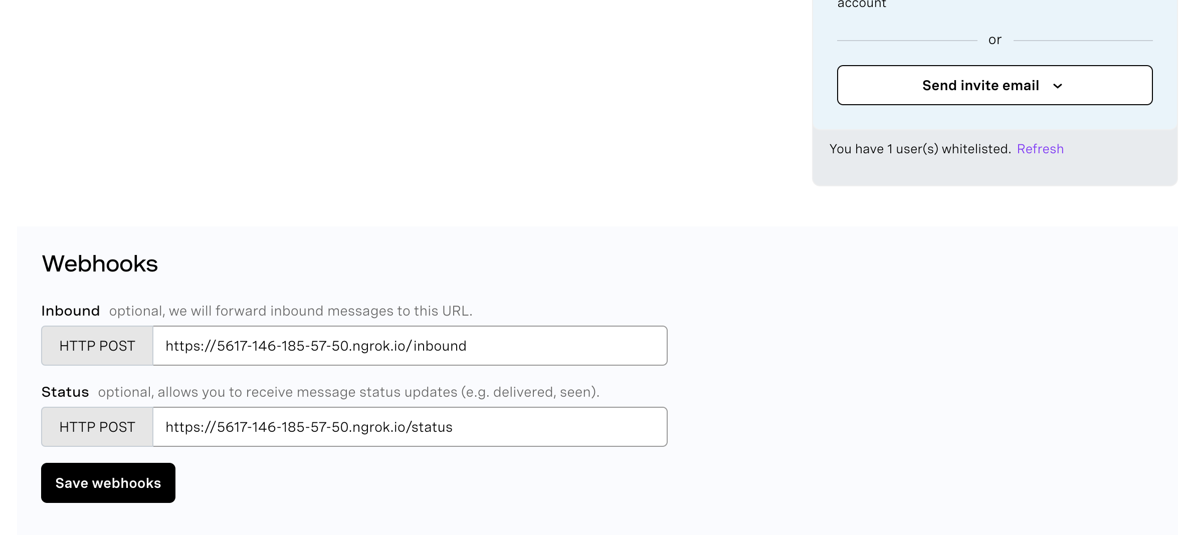 Messages API Sandbox ngrok URLS