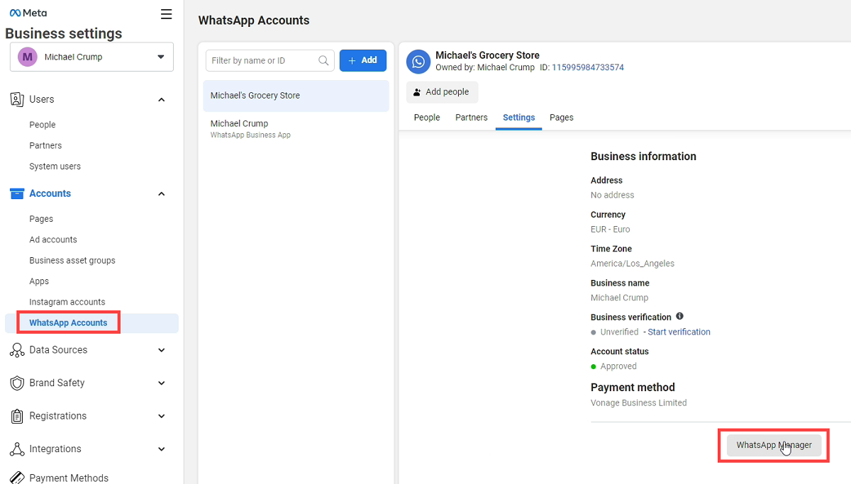 WhatsApp Accounts Settings