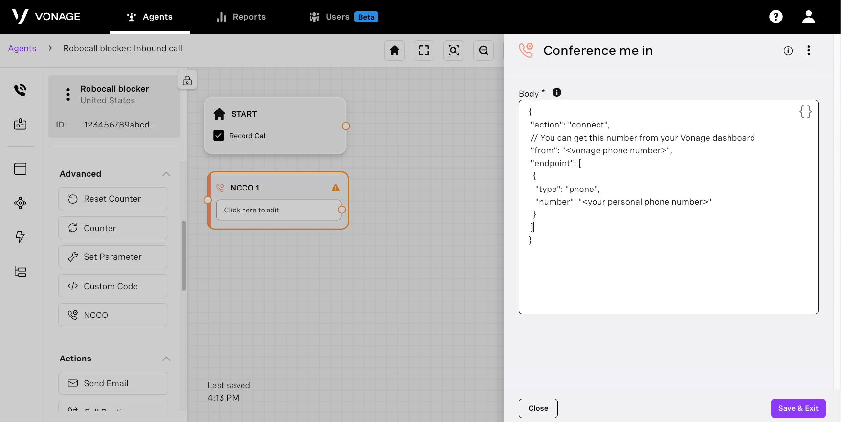 ncco configuration node