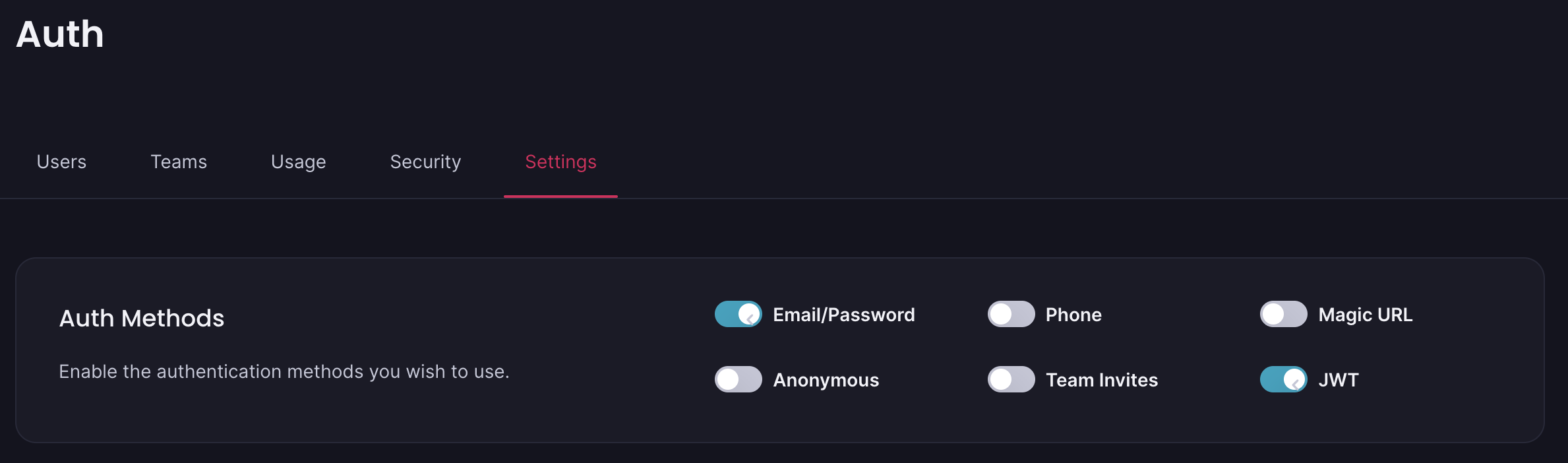 Appwrite Auth Settings