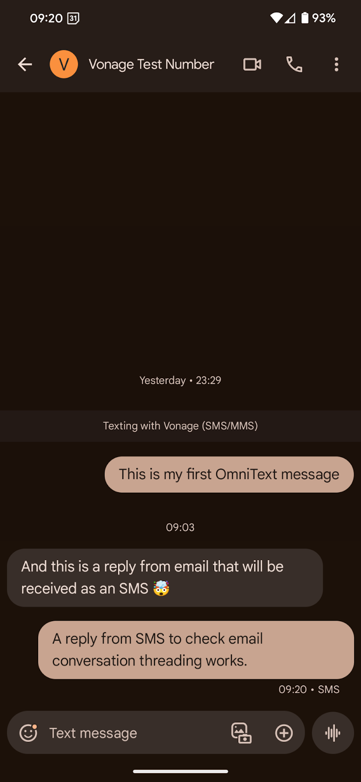 Successful SMS reply to Email Thread