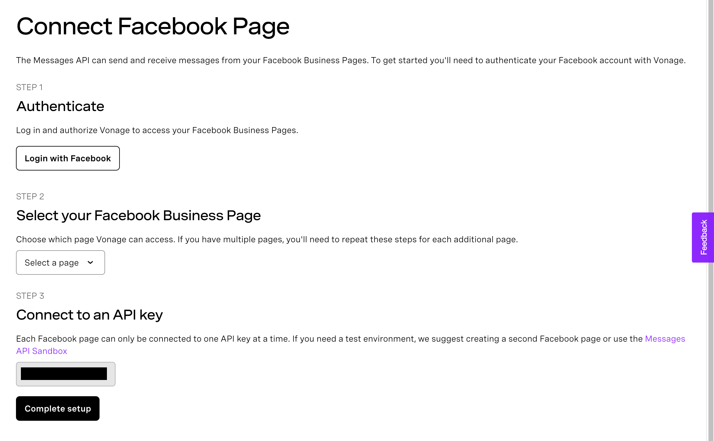 Screen shot of steps to connect a Facebook Page