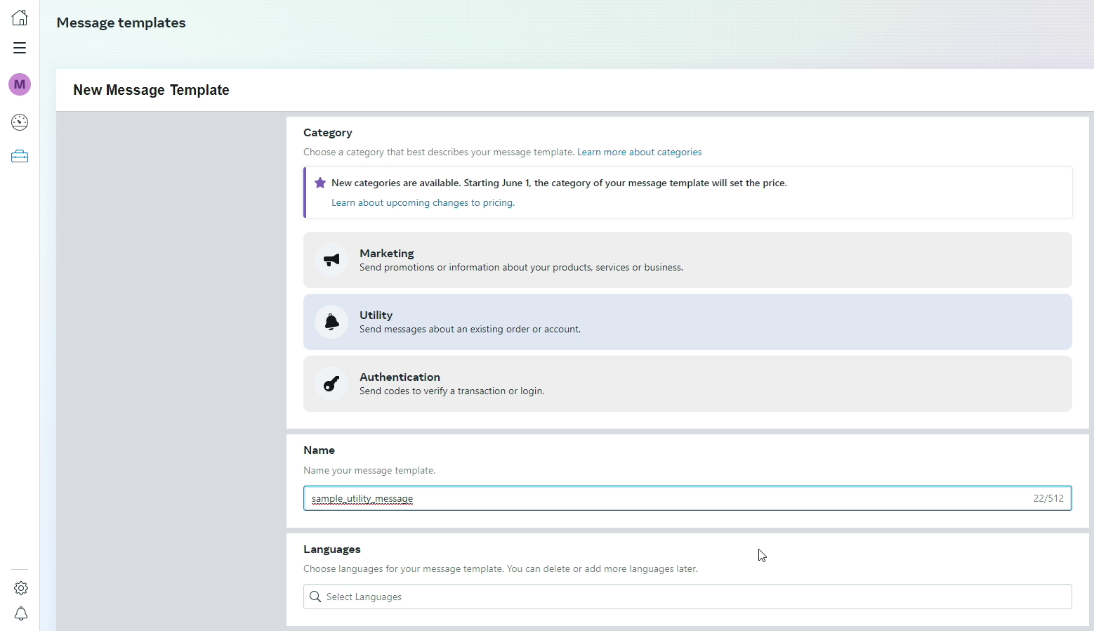 WhatsApp Manager - New Message Template