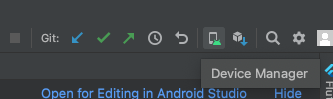 Android studio with device manager selected