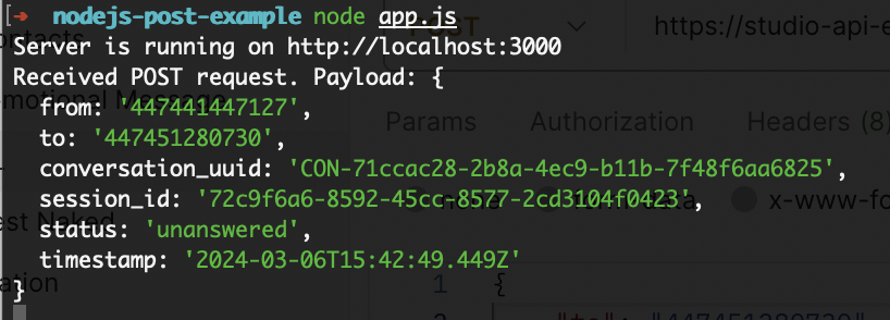 Node Server with Status URL Payload