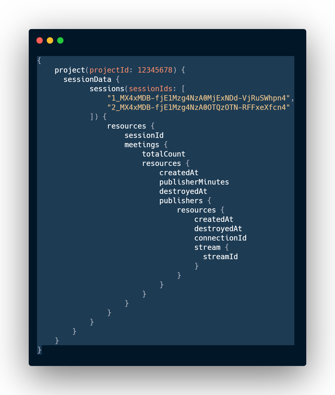 Example GraphQL query for the Advanced Insights API