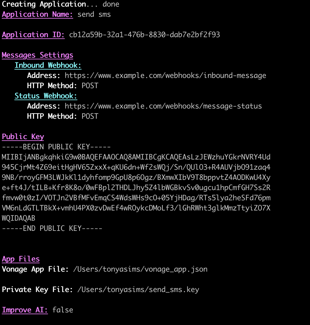 Vonage CLI application created