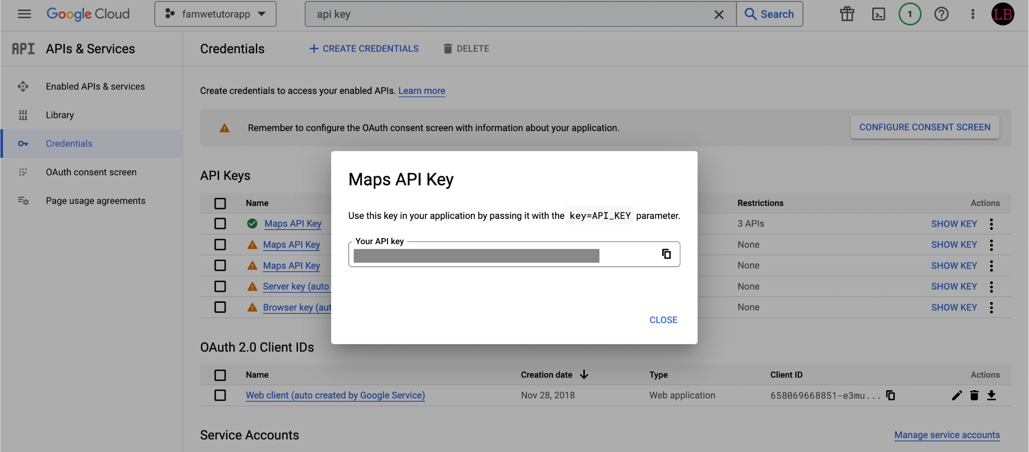 GCP account and API Key