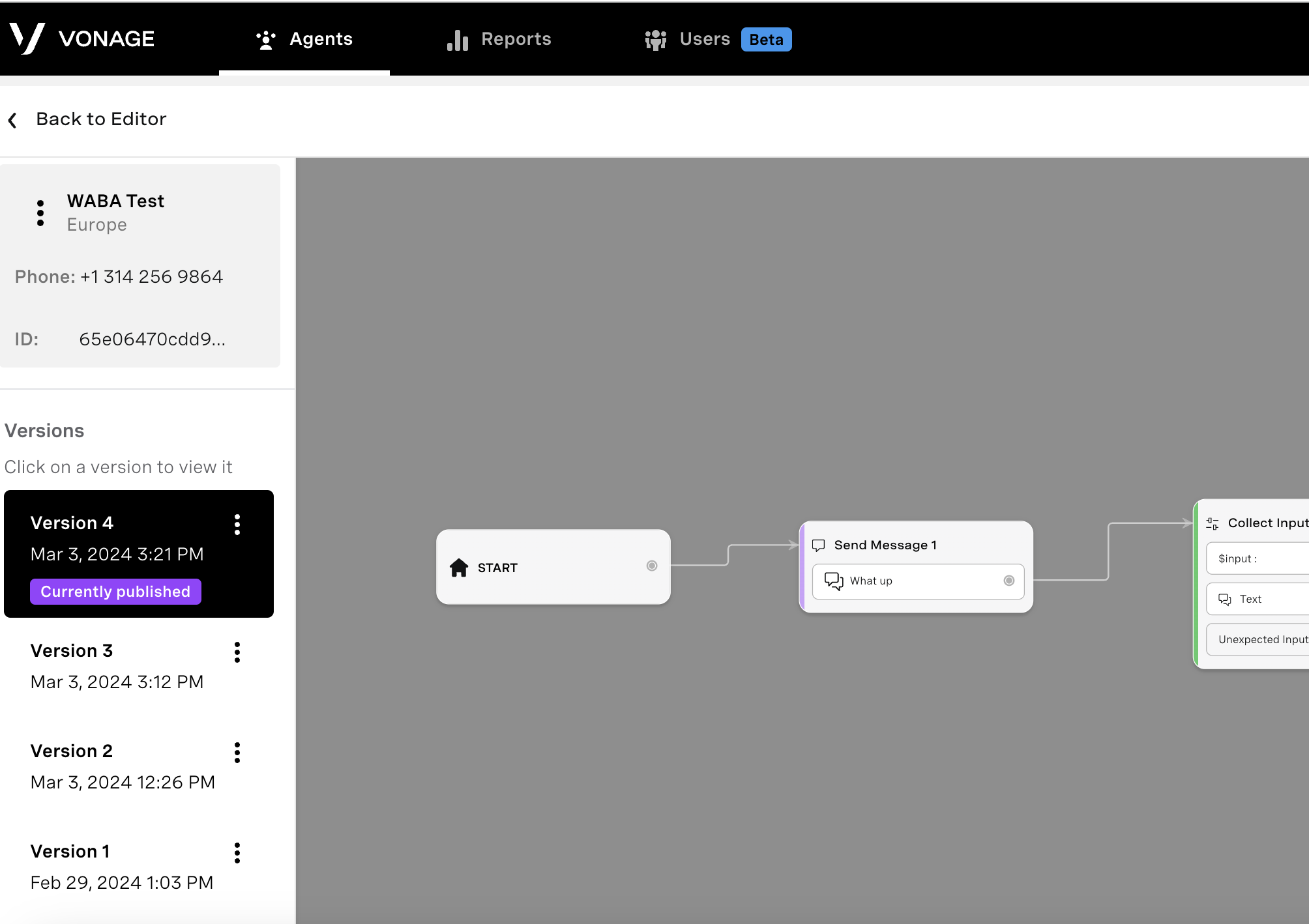 A basic Version History in AI Studio