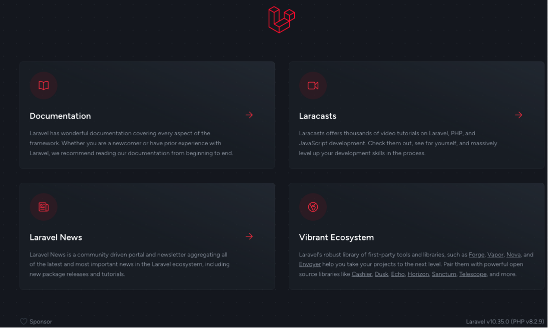 Screenshot of Laravel's default splash screen
